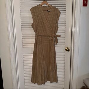 DKNY Tan Striped Midi Dress